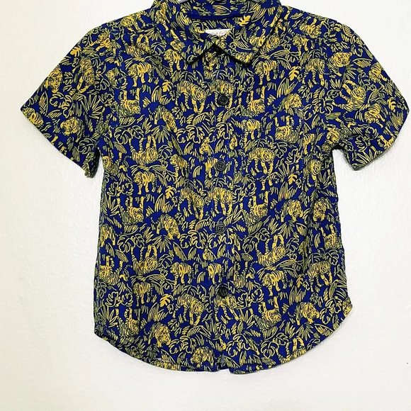 Cat & Jack Blue/Yellow Tiger Pattern Rayon Button Up Shirt For Boys. - Picture 1 of 1